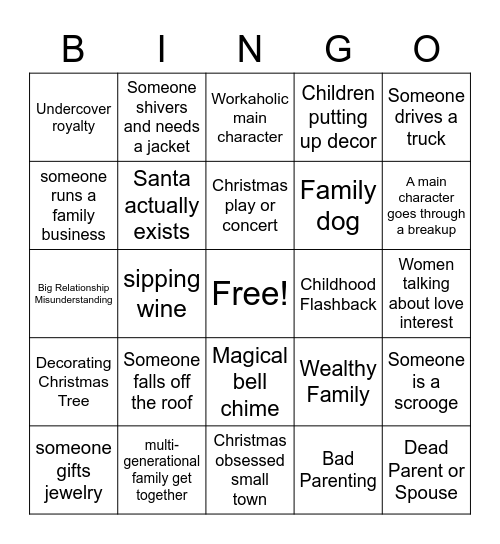 Christmas Movie Bingo Card