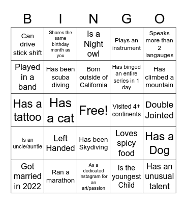Holiday Bingo Card