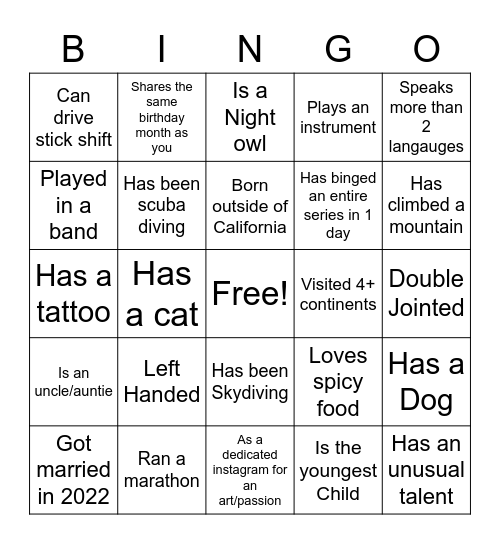 Holiday Bingo Card