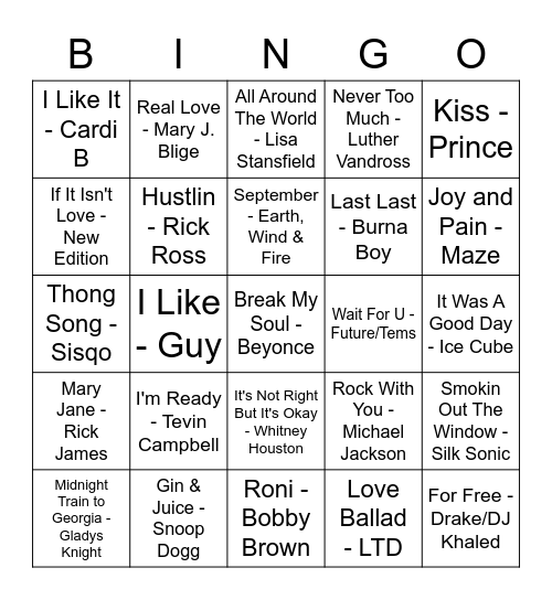 Black Music Bingo Card