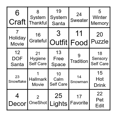 DOF HOLIDAY BINGO Card