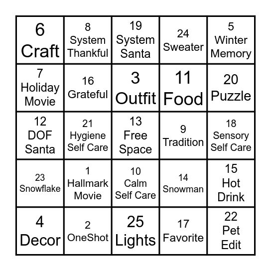 DOF HOLIDAY BINGO Card