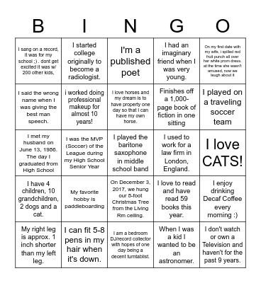 Getting to Know YOU! Bingo Card