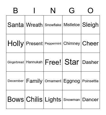 Holiday Bingo Card