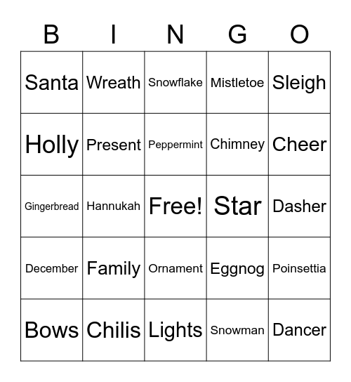 Holiday Bingo Card