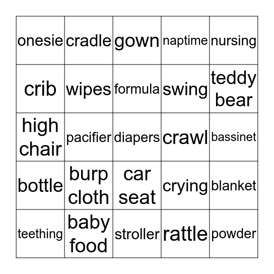 Welcome, Baby! Bingo Card