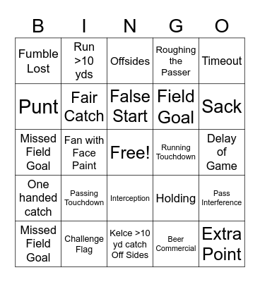 Allen Football Bingo Card