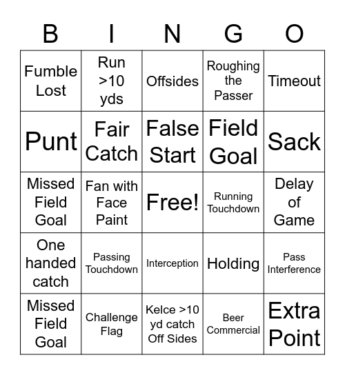 Allen Football Bingo Card