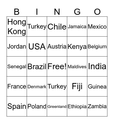 All around the world Bingo Card