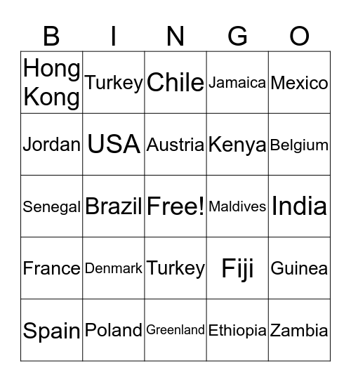 All around the world Bingo Card