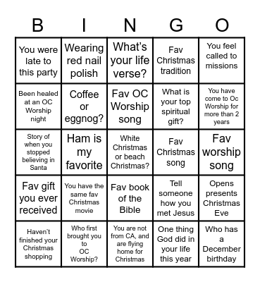 OC Worship Christmas Bingo! Bingo Card