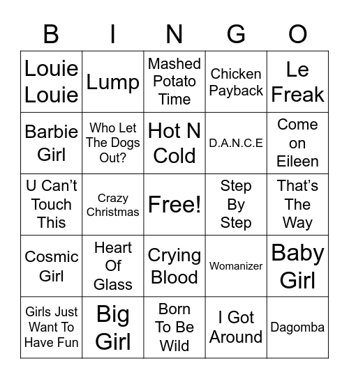 Just dance (any year) Bingo Card