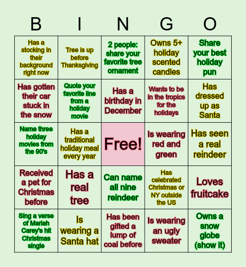 HOLIDAY BINGO! Bingo Card