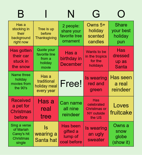 HOLIDAY BINGO! Bingo Card