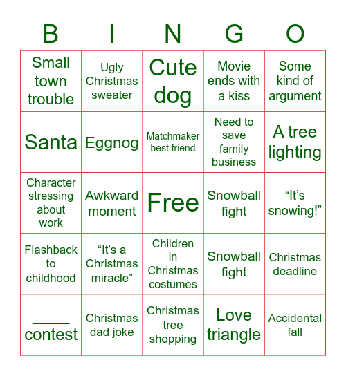 Christmas Movie Bingo Card