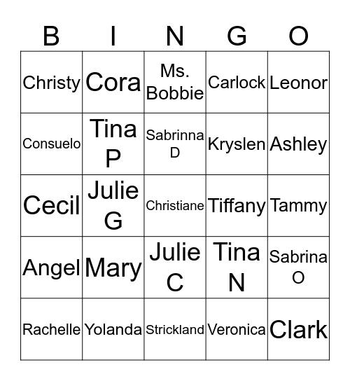 Ms. Pat's Special Bingo Card