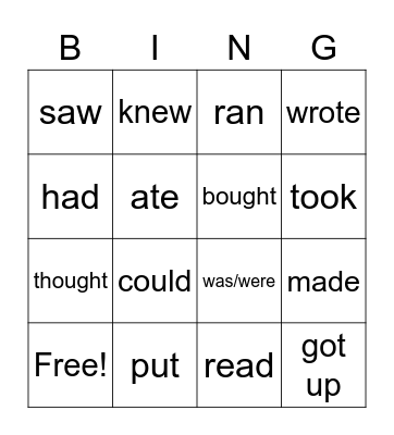 Irregular verbs Bingo Card