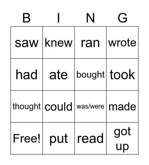 Irregular verbs Bingo Card