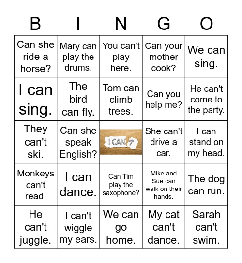 can - can't Bingo Card
