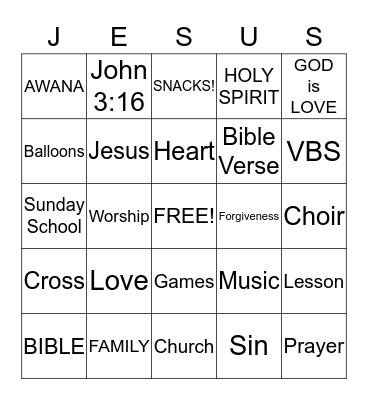 We Love Church Bingo Card