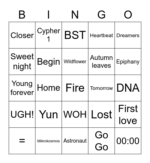 @inTAEliJINt_amy Bingo Card