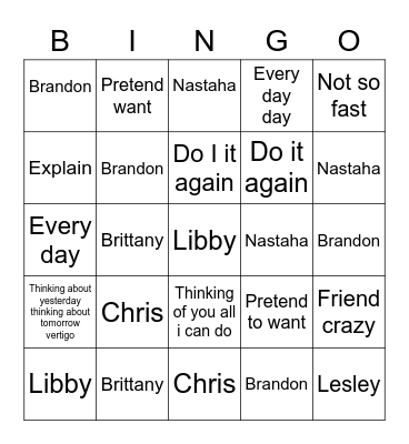 Jump5 Bingo Card