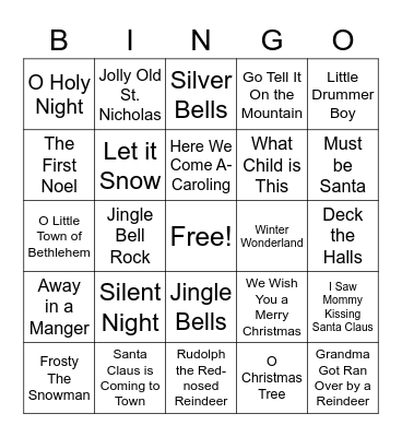 Christmas Song Bingo Card