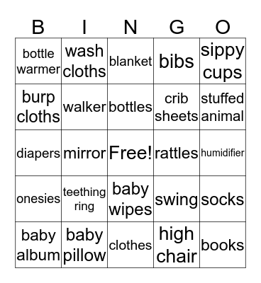 Karrington's Shower Bingo Card