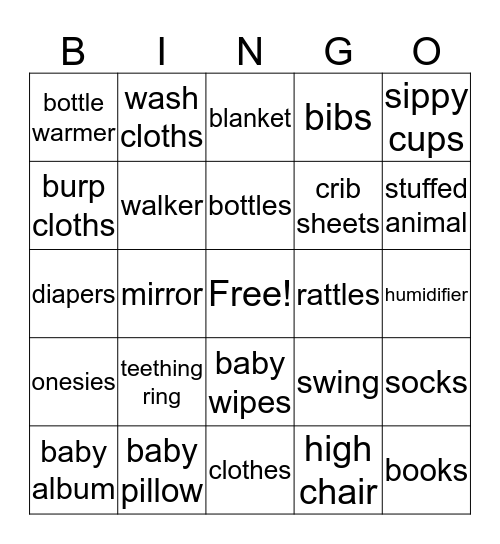 Karrington's Shower Bingo Card