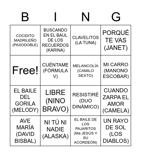 BINGO MUSICAL Bingo Card