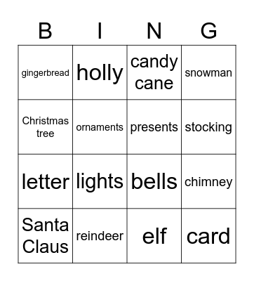 Christmas for Ch. fun crossword Bingo Card