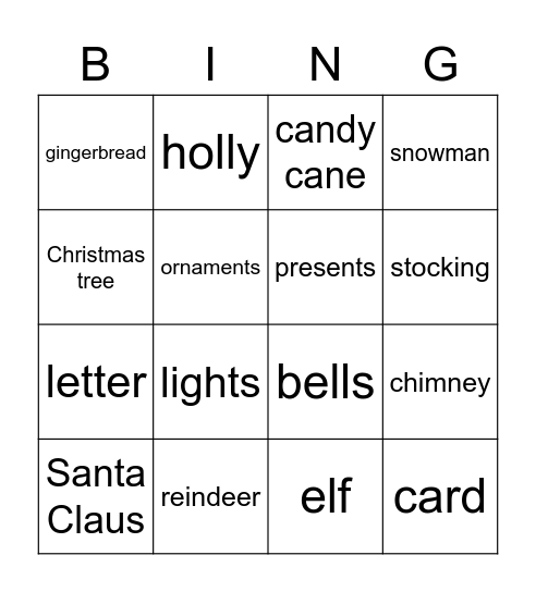 Christmas for Ch. fun crossword Bingo Card