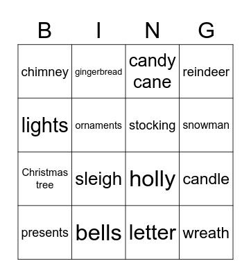 Christmas for Ch. fun crossword Bingo Card