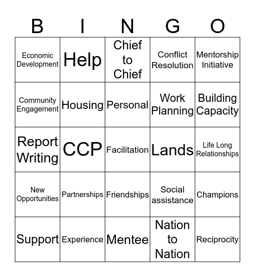 Mentorship Initiative Bingo Card