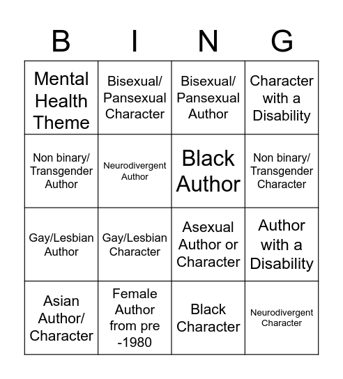Diverse Reads Bing Bingo Card