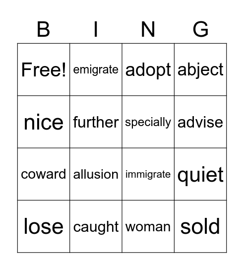 pronounciation Bingo Card