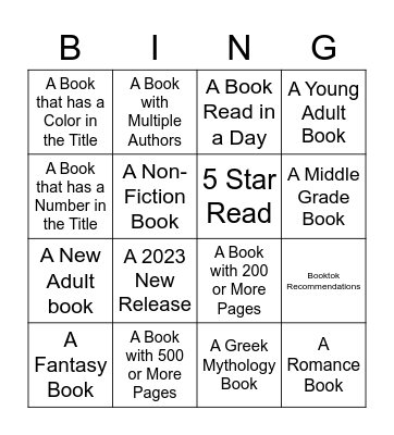 Book Bingo Card