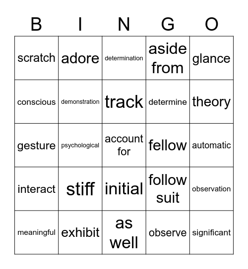 U7 Vocabulary Bingo Card