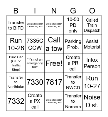Winter Holiday Dispatch Bingo Card