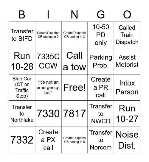 Winter Holiday Dispatch Bingo Card