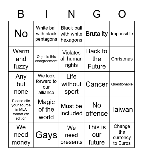 MUN Bingo Card