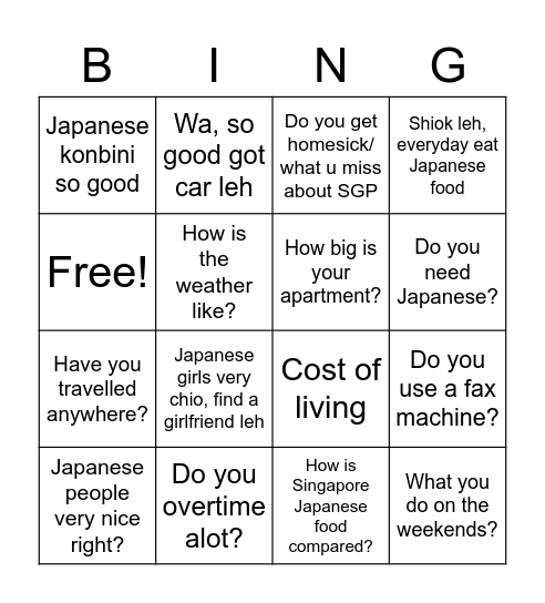 Conversations Bingo Card