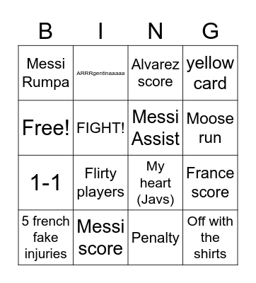 World Cup finale Bingo Card