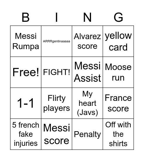 World Cup finale Bingo Card