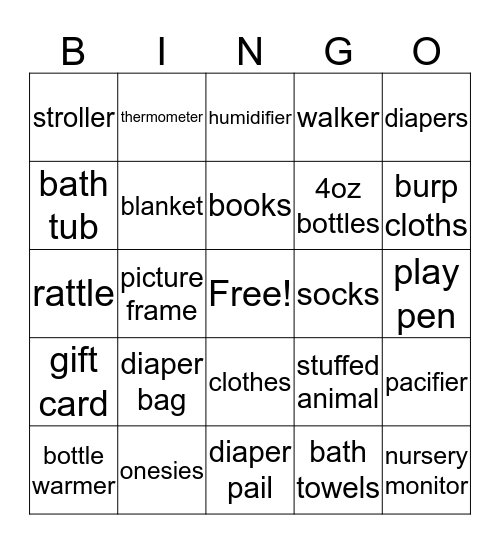 Karrington's shower Bingo Card