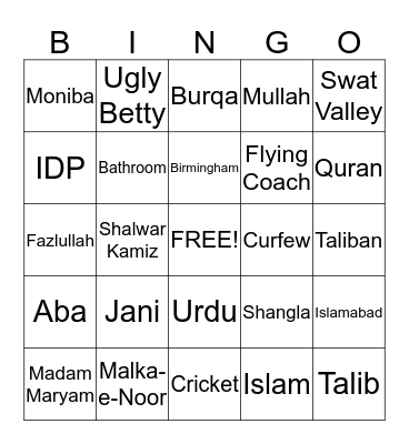 I Am Malala Bingo Card