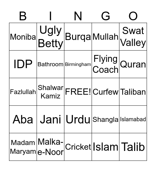 I Am Malala Bingo Card