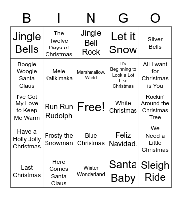 Christmas Song Bingo Card