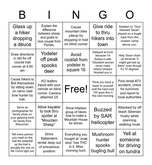 September hunting in Colorado Bingo Card