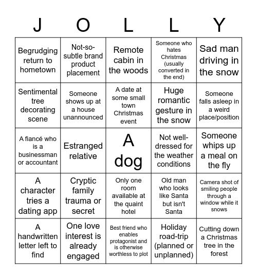 Holiday RomCom Bingo Card